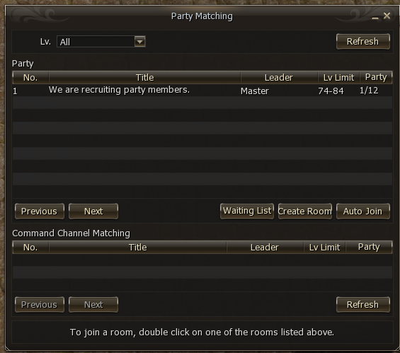 Party Search room list