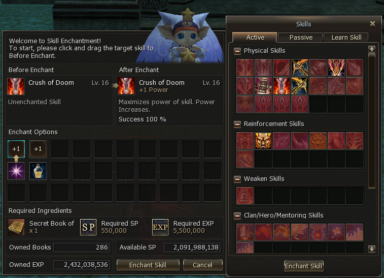 Visual Skill Enchantment interface
